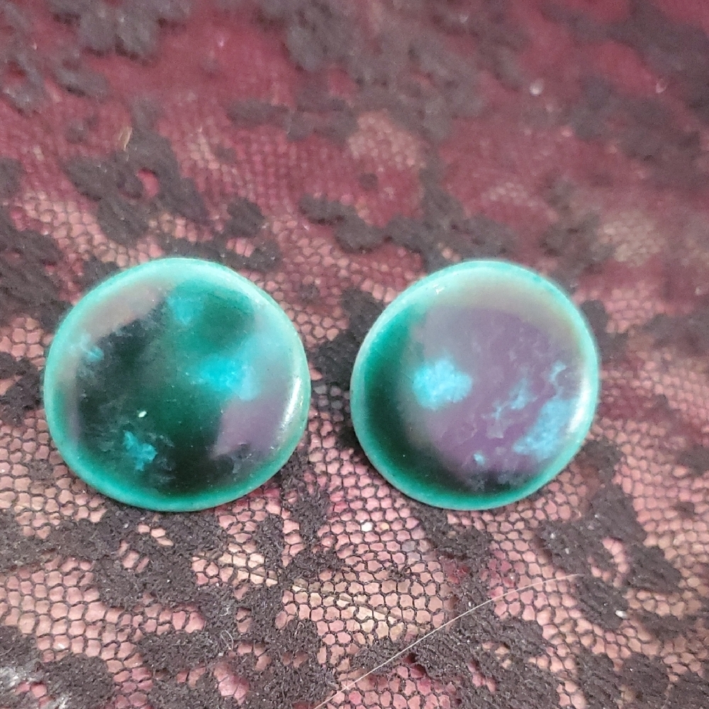 Green Round Ceramic Earrings